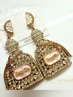 NWT Rose Gold Tequila Bottle Crystal Drop Earrings
